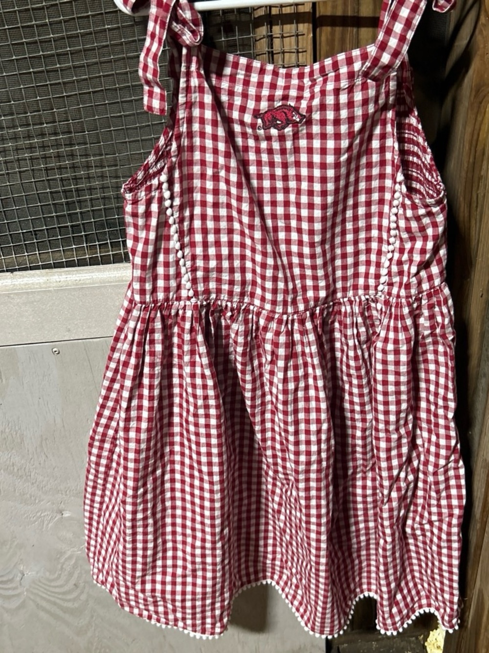 Arkansas Razor Backs Red Gingham Tie-Strap Sundress for Girls